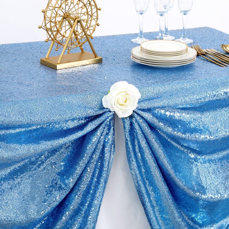 B.Cool B-COOL Sequin Tablecloth Glitter Rectangle Table Cloth Wedding Party Table Drape Baby Blue Restaurant Kitchen Linen 50x80 inches - Image 5